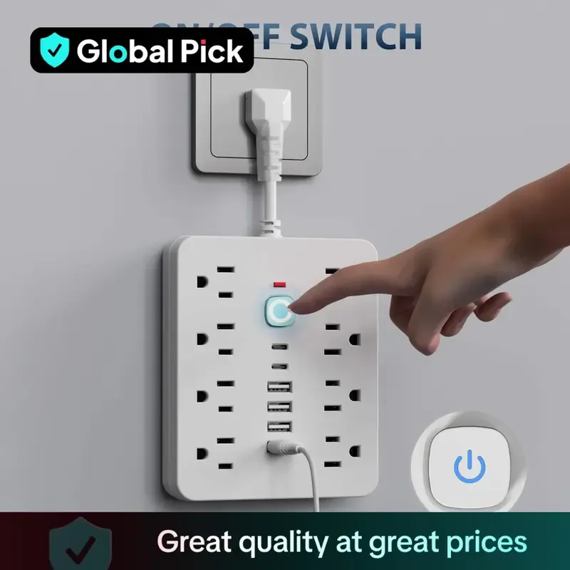 14-in-1 Power Strip with Switch & Surge Protection, Multifunctional Power Strip with 8 AC Outlets & 4 USB & 2 Type-C, Suitable for Office, Home and Travel
