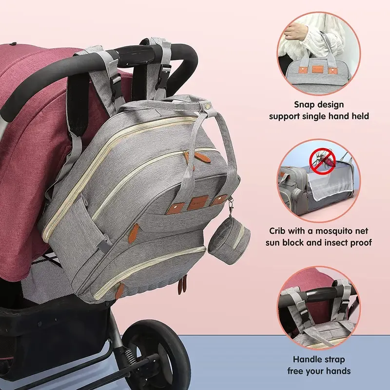 3 In 1 Diaper Bag Backpack with Changing Station, Multifunctional Waterproof Portable Bag for Travel