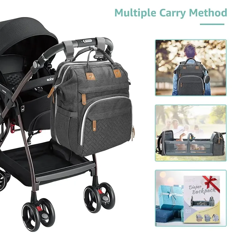 3 In 1 Diaper Bag Backpack with Changing Station, Multifunctional Waterproof Portable Bag for Travel