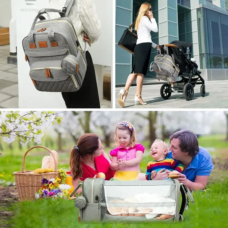 3 In 1 Diaper Bag Backpack with Changing Station, Multifunctional Waterproof Portable Bag for Travel