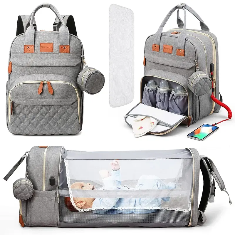 3 In 1 Diaper Bag Backpack with Changing Station, Multifunctional Waterproof Portable Bag for Travel