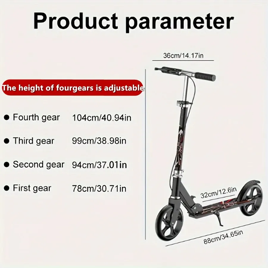 Portable Folding Scooter  Adjustable Handgrip Portable Folding Scooter | Suitable For Teenagers And Adults Over 14 Years Old, Maximum Load-bearing 220LB, With Handbrake And Foot Brake, Non-Electric Scooter