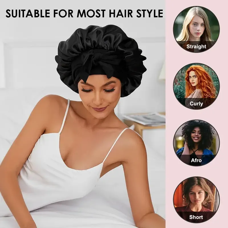 1pcs Layer Satin Bonnet Silk Bonnet for Sleeping Adjustable Hair Bonnet Night Sleep Cap for Women Hair with Tie Band 2025 New