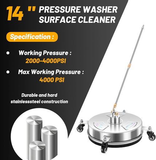 Stainless Steel Cleaner LIULO TOOL 4000 PSI Pressure Washer Surface Cleaner | Stainless Steel Surface Cleaner with 4 Wheels for Concrete, Patio, Sidewalk, Deck, Pathway, 0.25 Quick Connector, 2 Extension Wand