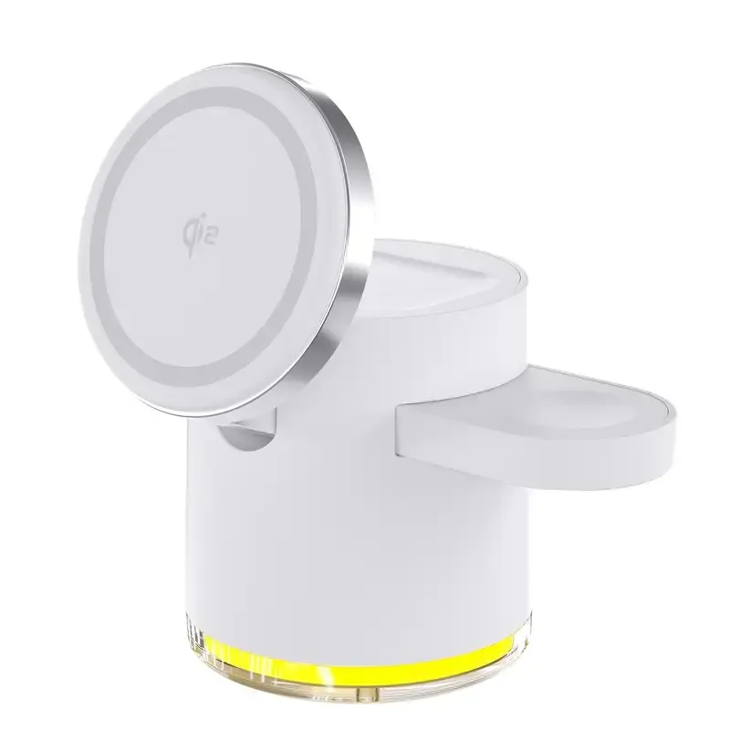 3in 1 Charging Station for Apple-Devices, Mag-Safe Charger Stand, CylinTrick-R Qi2 15W Auto-Rotating Wireless Charging Station for iPhone 16 15 14 13 12 Series& Air-Pods& IWatch(15W Charger Included)