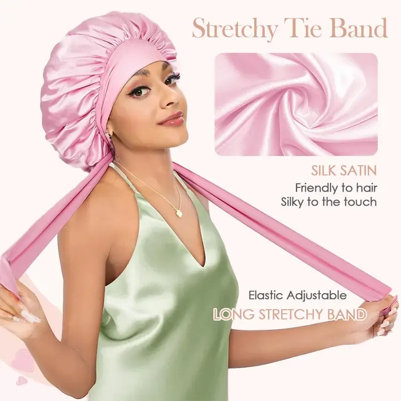 1pcs Layer Satin Bonnet Silk Bonnet for Sleeping Adjustable Hair Bonnet Night Sleep Cap for Women Hair with Tie Band 2025 New