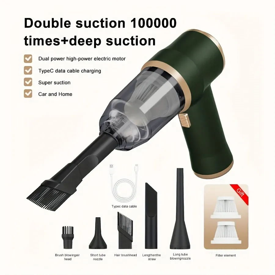 Portable Vacuum Cleaner - Rechargeable 2000*2mAh Battery, 5000Pa Suction Force, Integrated Blowing and Suction, Multifunctional High-Power Small Home Appliance for Automobiles and Households
