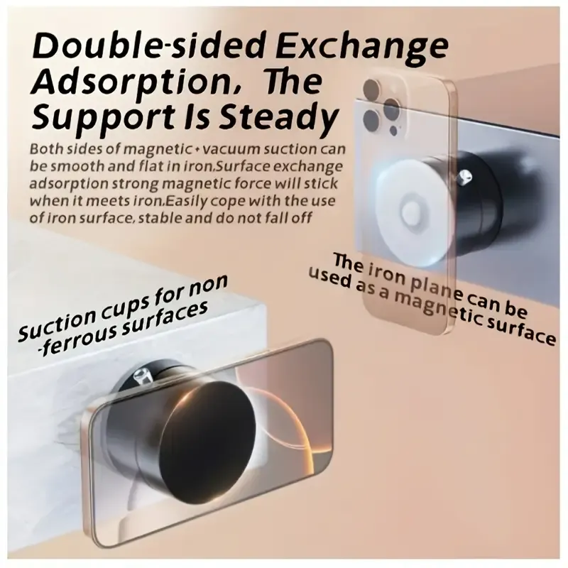 360° Rotatable Magnetic Mobile Phone Holder, Vacuum Magnetic Suction Cup Folding Rotating Bracket, Foldable And Adjustable Multi-functional Vacuum Suction Cup Bracket, With Double-sided Magnetic Design, Suitable For Various Environments.