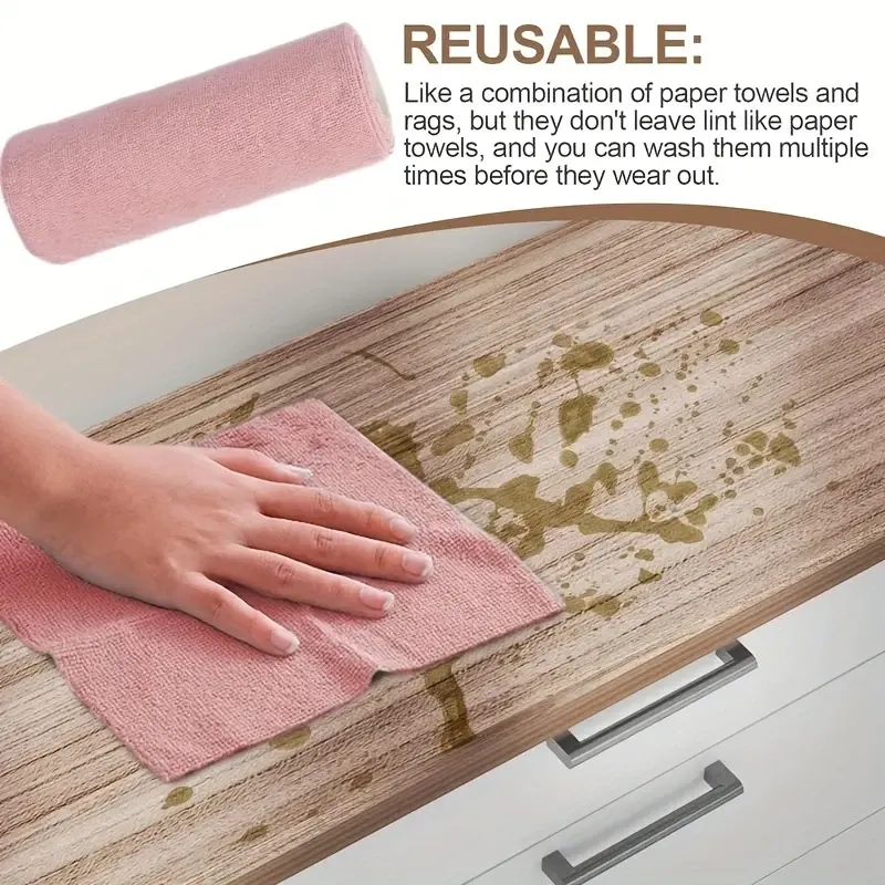 50pcs 1roll Reusable Microfiber Cleaning Cloths, Absorbent & Rust-Proof Kitchen Towels, Multipurpose Household Cleaning Supplies, Home Kitchen Cloth, Microfiber Towel Roll, Dishcloth Replacement, Cleaning Tools