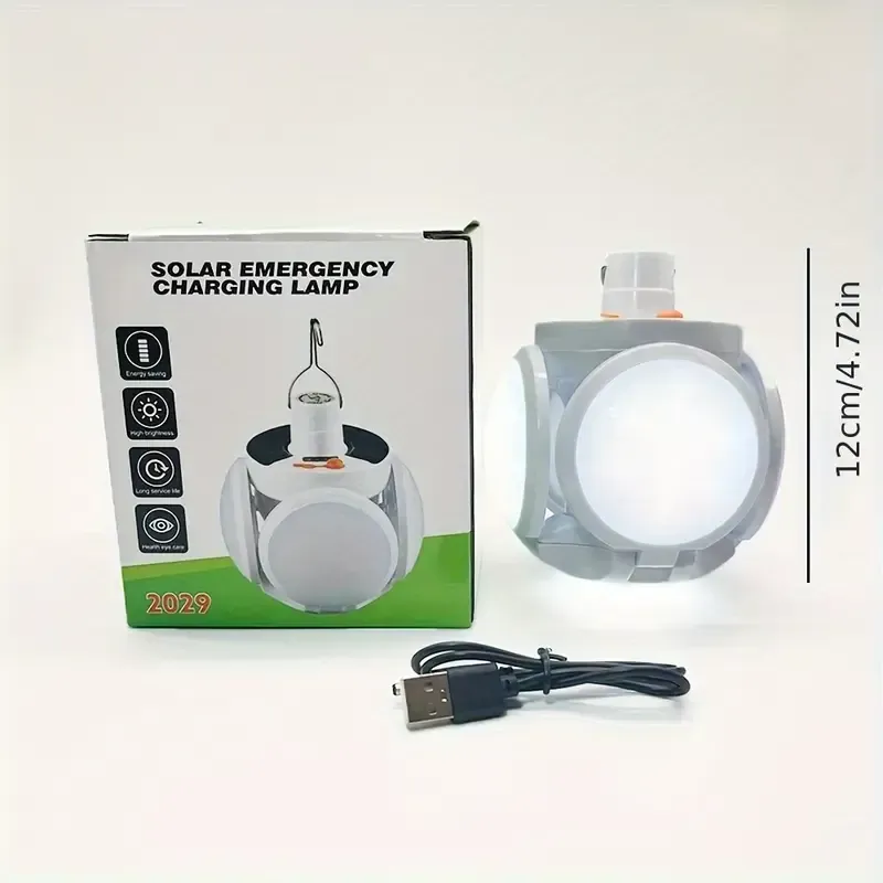 2 Packs Solar-Powered LED Football Light  - 5- Sided Brightness for Camping, Hiking & Emergency! Rechargeable   Foldable Outdoor Light