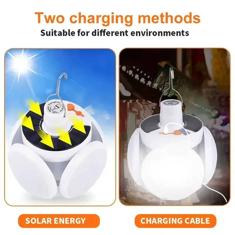 2 Packs Solar-Powered LED Football Light  - 5- Sided Brightness for Camping, Hiking & Emergency! Rechargeable   Foldable Outdoor Light