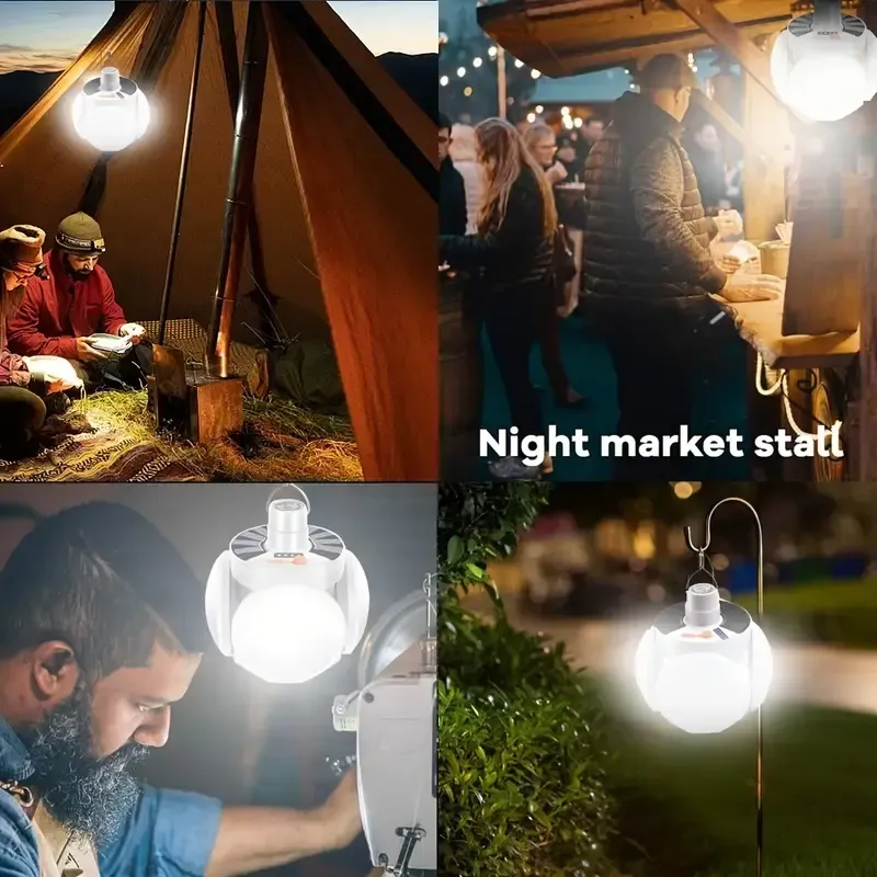 2 Packs Solar-Powered LED Football Light  - 5- Sided Brightness for Camping, Hiking & Emergency! Rechargeable   Foldable Outdoor Light