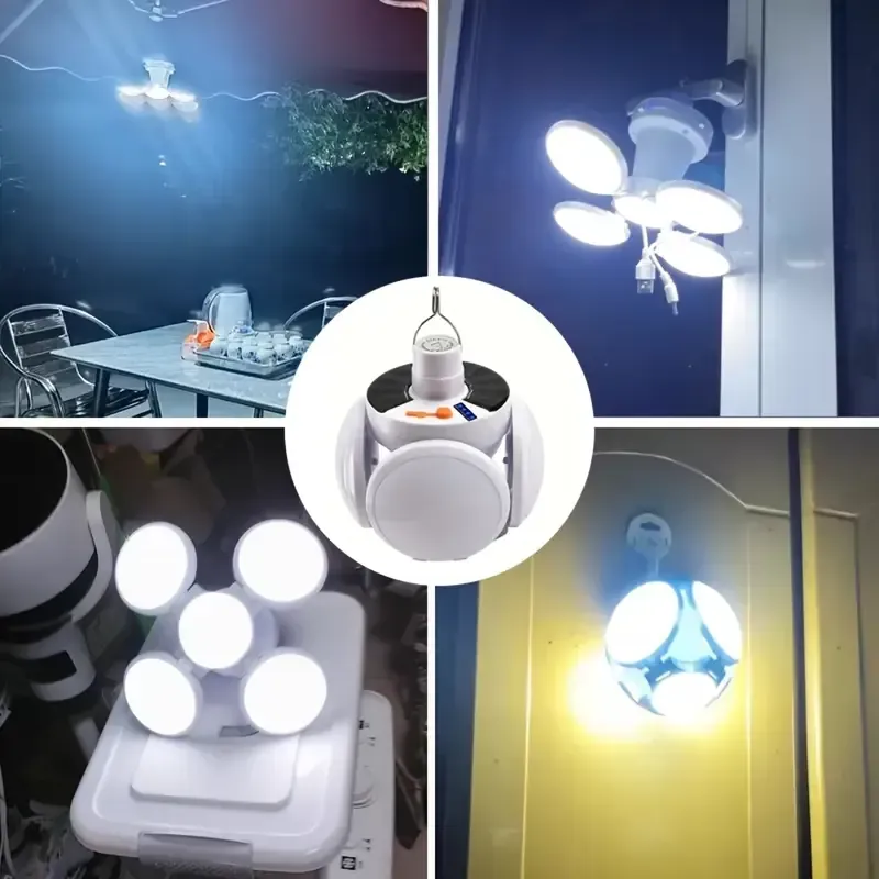 2 Packs Solar-Powered LED Football Light  - 5- Sided Brightness for Camping, Hiking & Emergency! Rechargeable   Foldable Outdoor Light