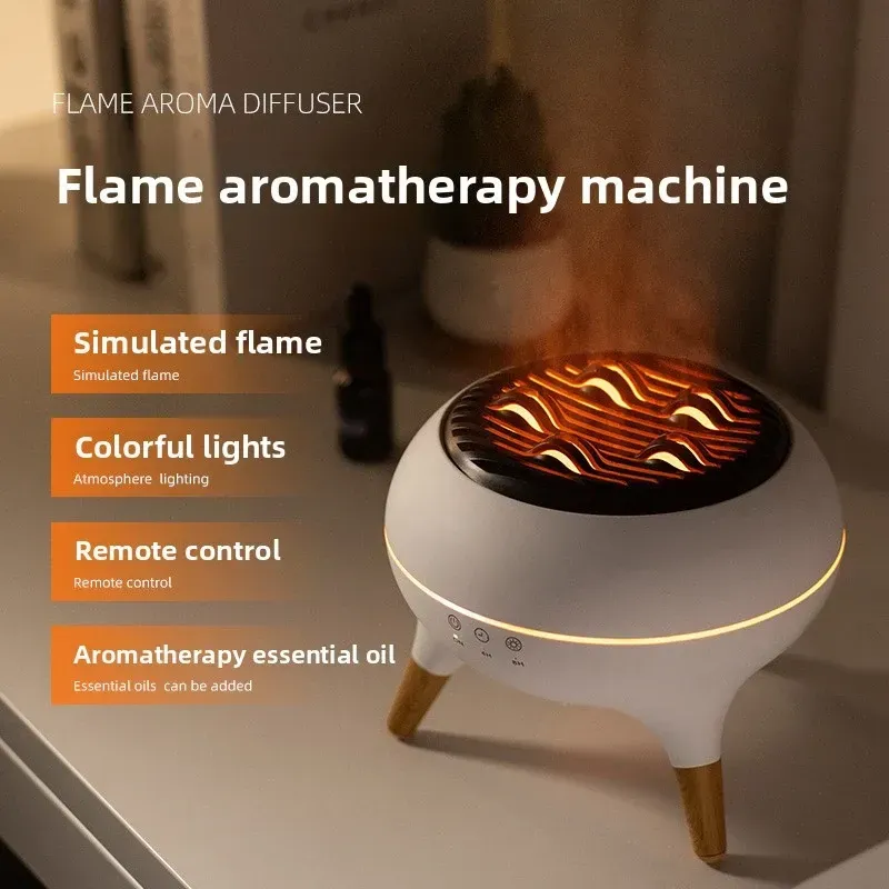 Circle Mist Flame Dynamic Diffuser, Essential Oil Diffuser, Dynamic Spray Volcano Humidifier with 2 Mist Mode, with Remote Control and Auto-Off Function for Bedroom Home Office