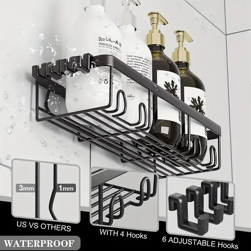Stainless Steel Shower Caddy 6 Pcs Stainless Steel Shower Caddy - Bathroom Shower Organizers, Black Wall Rack Baskets Adhesives Mounted Bins  Containers