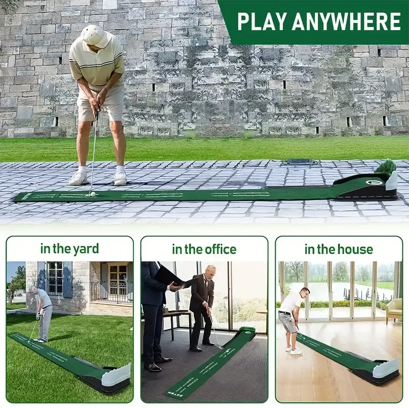 HUAEN Golf Accelerator Pro - 3, 5, 7ft Durable Polyester Indoor Putting Mat with Auto-Ball Return & Behind-the-Hole Collector - Perfect for Home & Outdoor Practice(Golf clubs not included)
