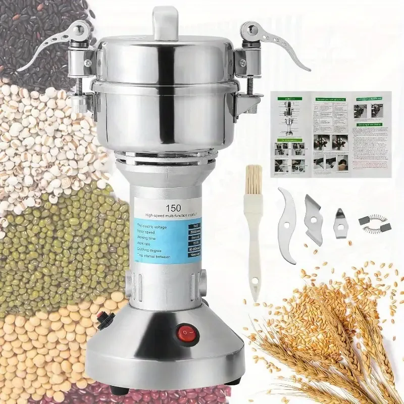 High-Speed Electric Grain Mill & Spice Herb Grinder - 750W Commercial Grade Stainless Steel, 28000RPM, 70-300 Mesh, 150g Capacity for Kitchen, Herbs, Spices, Peppers, Coffee