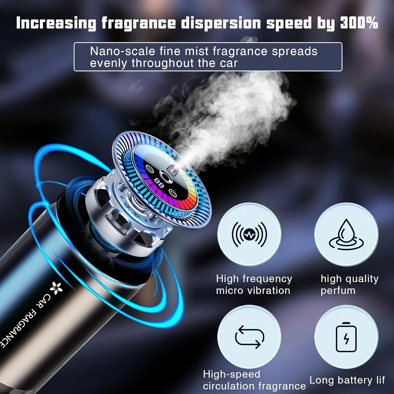 Outer bottle + perfume  Car Smart Aroma Diffuser, Dynamic Light Show or Starry Sky Top Mode, Natural French Scented Essential Oils or Perfumes, Adjustable Fragrance Concentration, Eliminate Odor In The Car, Long-term Use for 6 Months - Ocean