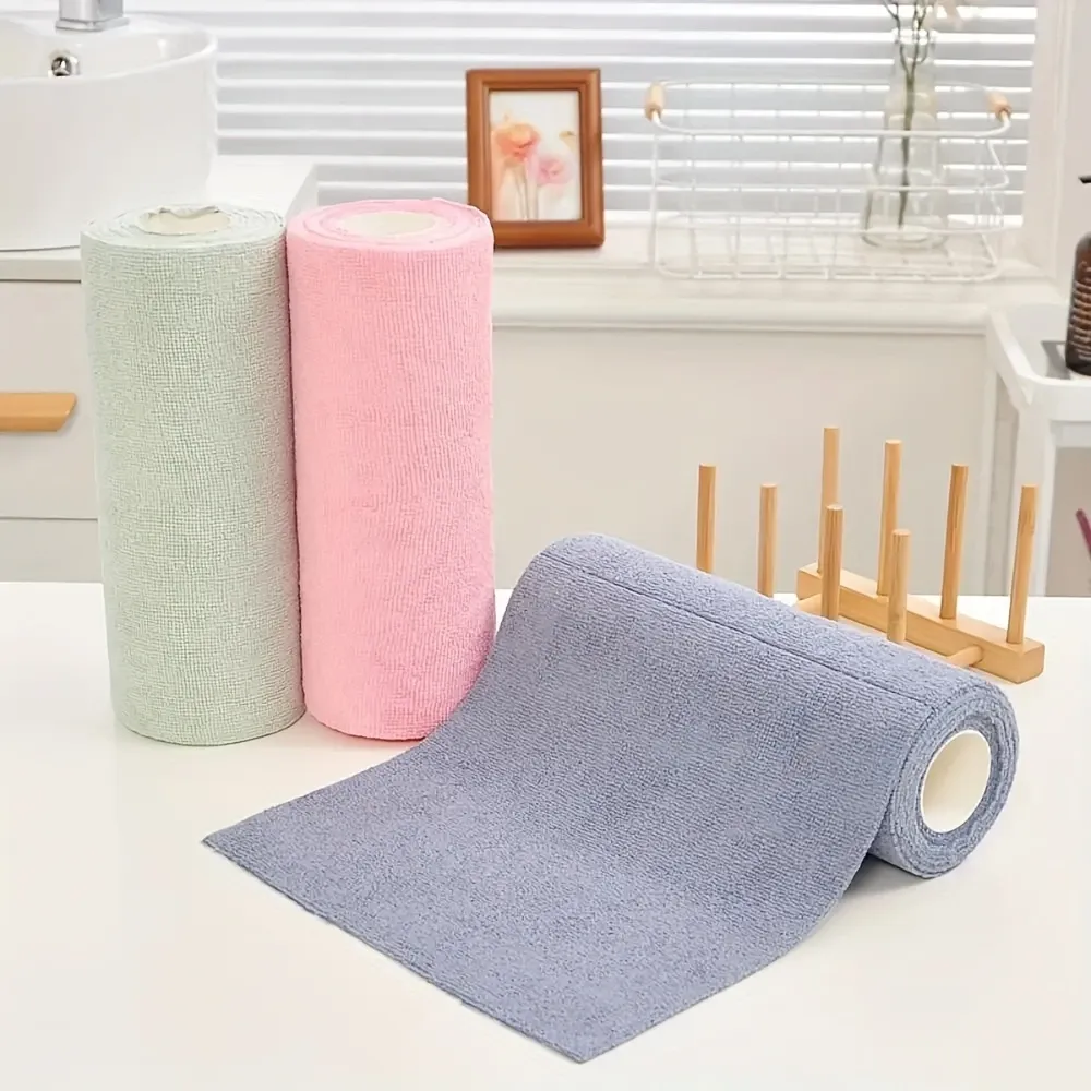 50pcs 1roll Reusable Microfiber Cleaning Cloths, Absorbent & Rust-Proof Kitchen Towels, Multipurpose Household Cleaning Supplies, Home Kitchen Cloth, Microfiber Towel Roll, Dishcloth Replacement, Cleaning Tools