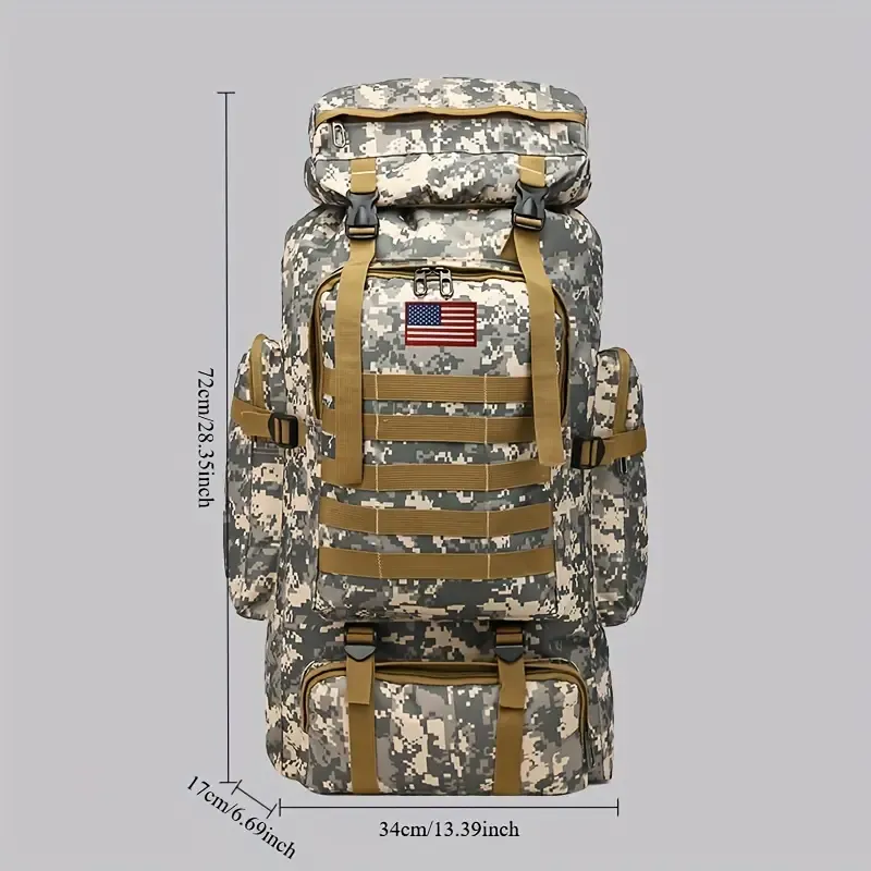 Gallon Tactical Hiking Backpack Set - Unisex Camouflage Color. Made of durable Oxford fabric, DIY system and adjustable design. Large capacity 3-day assault backpack, suitable for hiking, camping, hunting, travel and sports. Perfect for Halloween Christmas