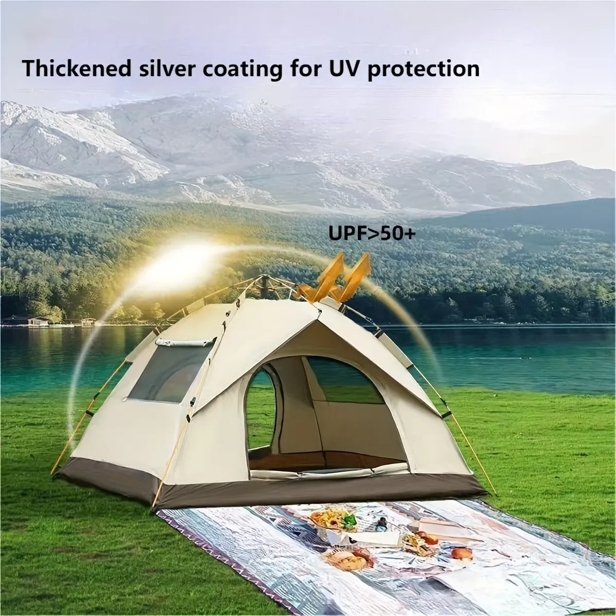 Automatic Quick-opening Tent Outdoor Self-driving Travel Camping Tent Automatic Quick-open Tent Rainproof Sunshine-proof Tent Fishing Beach Sunshine Shelter 2-3Person Portable Fishing Hiking