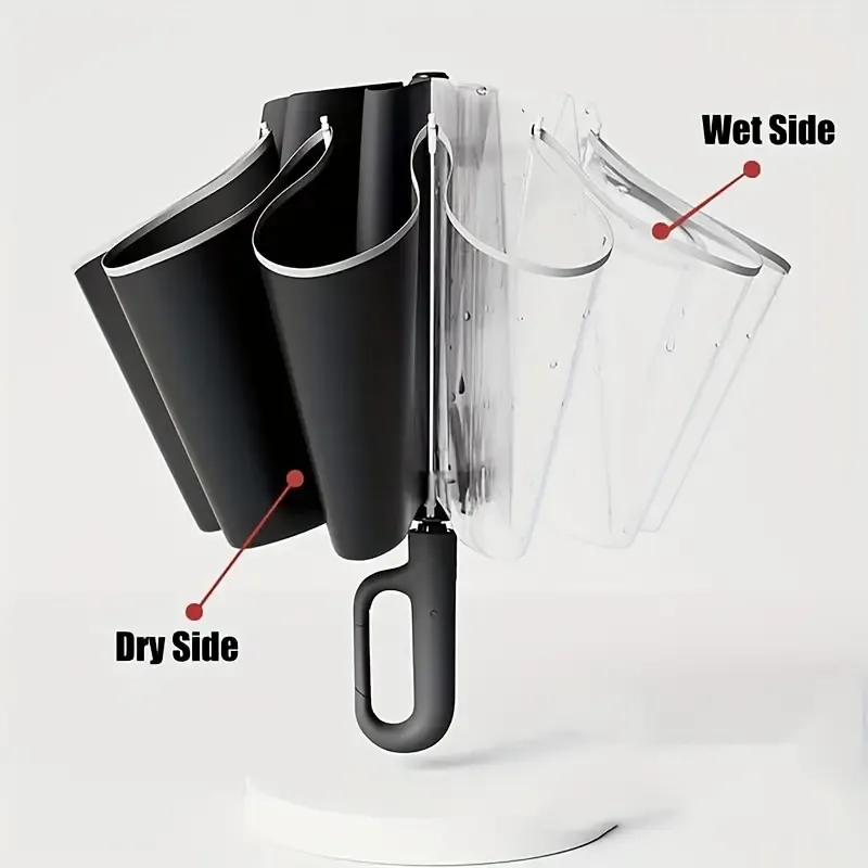 Windproof Automatic Reverse Open Umbrella with Snap Handle & Ring Closure, Reflective Safety Strips, 10-Rib Compact Folding Design for Travel - Casual, Business, Minimalist Styles, Umbrella Heavy Duty Windproof