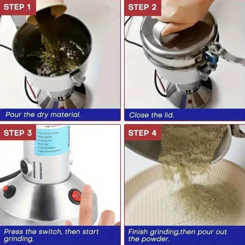 High-Speed Electric Grain Mill & Spice Herb Grinder - 750W Commercial Grade Stainless Steel, 28000RPM, 70-300 Mesh, 150g Capacity for Kitchen, Herbs, Spices, Peppers, Coffee