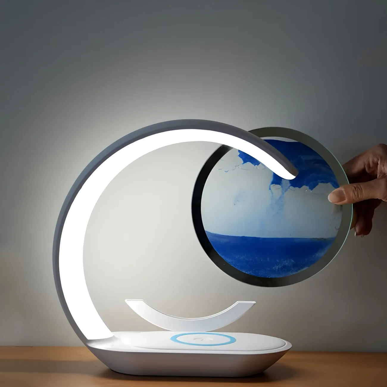 New Quicksand Painting Night Light Mobile Phone Wireless Table Lamp 3D Stereo Desktop Hourglass Decoration Atmosphere Night Light