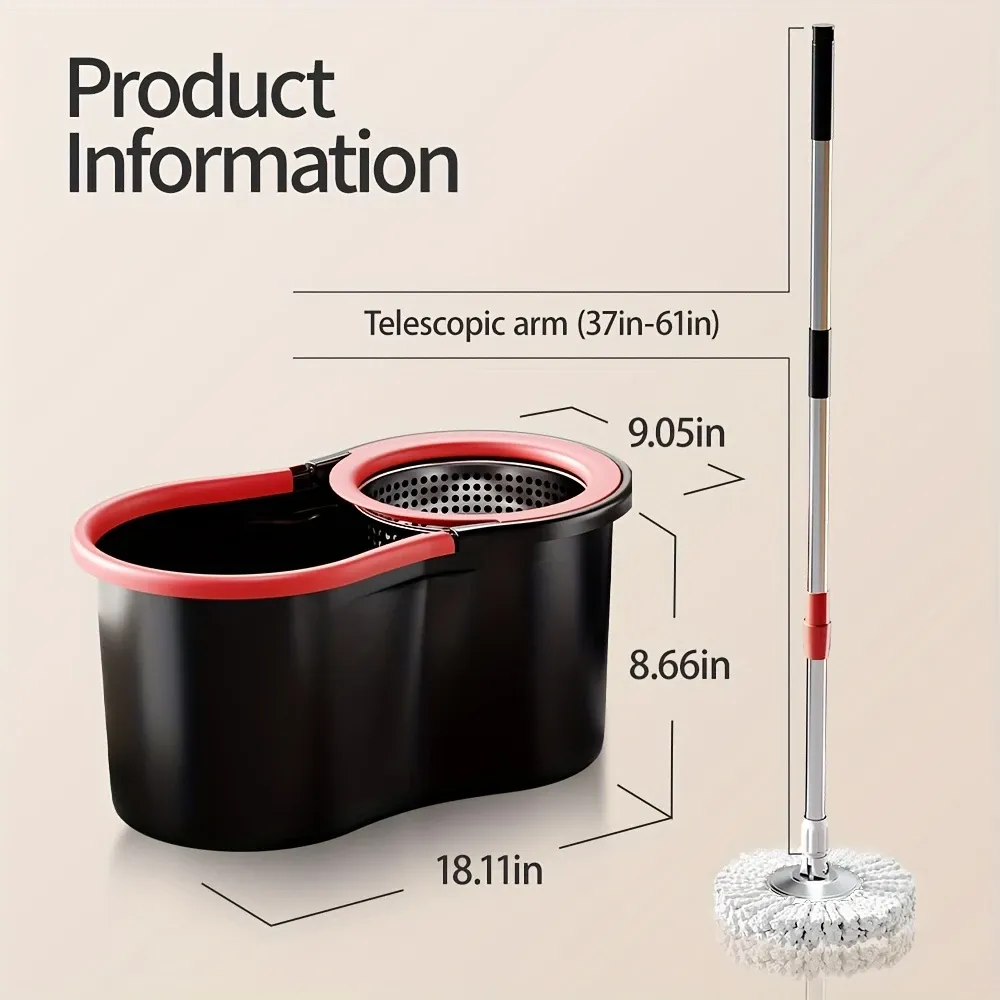 Rotating Mop and Bucket, 2-Piece Mop Head or Bucket Set with 360° Rotatable Mop, Includes 3 Microfiber Replacement Heads and 61-Inch Stainless Steel Adjustable Handle, Hands-Free Cleaning for Floor Cleaning, Cleaning Supplies
