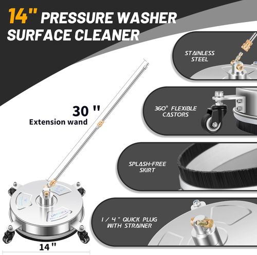 Stainless Steel Cleaner LIULO TOOL 4000 PSI Pressure Washer Surface Cleaner | Stainless Steel Surface Cleaner with 4 Wheels for Concrete, Patio, Sidewalk, Deck, Pathway, 0.25 Quick Connector, 2 Extension Wand