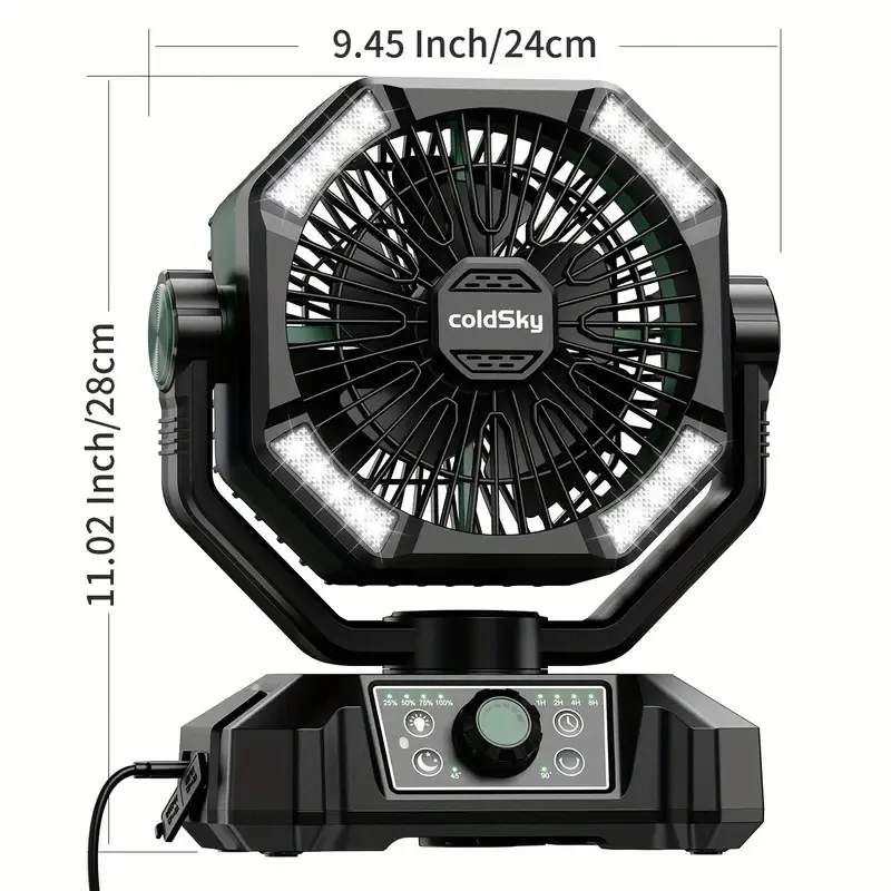 20000mAh Camping Fan with Dual Motor, Battery Powered Fan with 4 LED Lanterns, 8 Speed Desk Fan with Remote Control, Portable Outdoor Fan with Hook for Tent, Power Outage, Construction Site