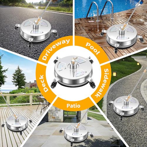Stainless Steel Cleaner LIULO TOOL 4000 PSI Pressure Washer Surface Cleaner | Stainless Steel Surface Cleaner with 4 Wheels for Concrete, Patio, Sidewalk, Deck, Pathway, 0.25 Quick Connector, 2 Extension Wand