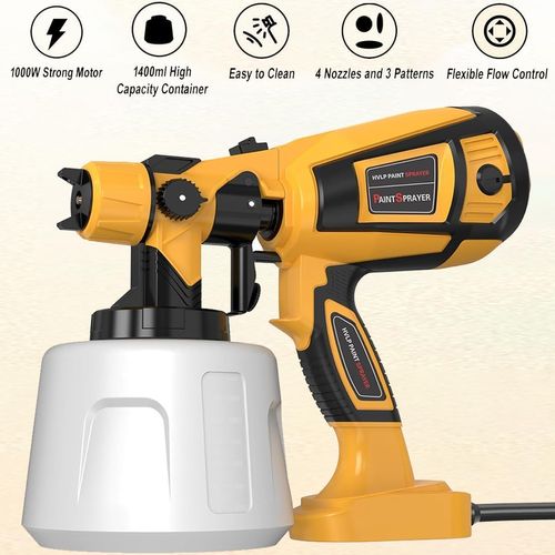 Paint Sprayer High Power Electric Spray Paint Gun with Adjustable Spray Width Knob,1400ML Container,Easy to Clean for Furniture Cabinets House Painting Yellow