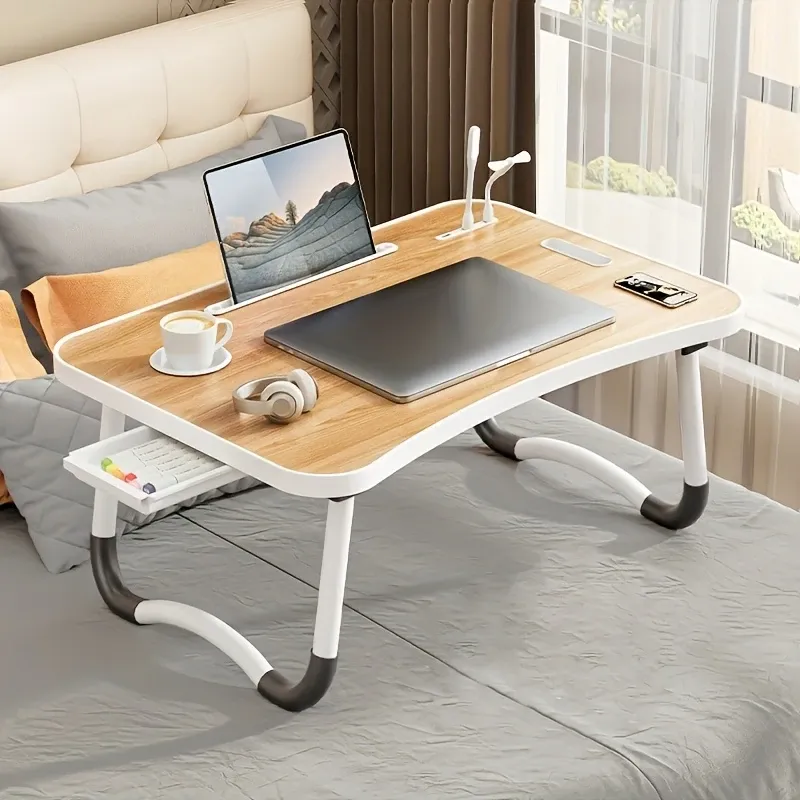 Ultra Large Multi Functional Laptop Bed Table - Portable Tray Holder With Cup Holder, Drawer, USB, Fan, And Light - Stable, Durable, And Foldable For Eating, Reading, And Writing