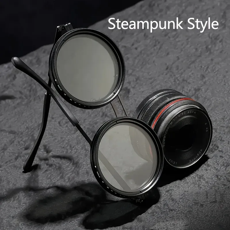 2025 Swivel Eyewear  Steampunk Inspired Swivel Lens Eyewear - Adjustable 9 Levels Of Brightness, Alloy Frame, Black With Gray Lenses, Outdoor Light Blocking Fashion Accessory, Fashion Statement Eyewear | Steampunk Eyewear | Alloy Frame Eyewear