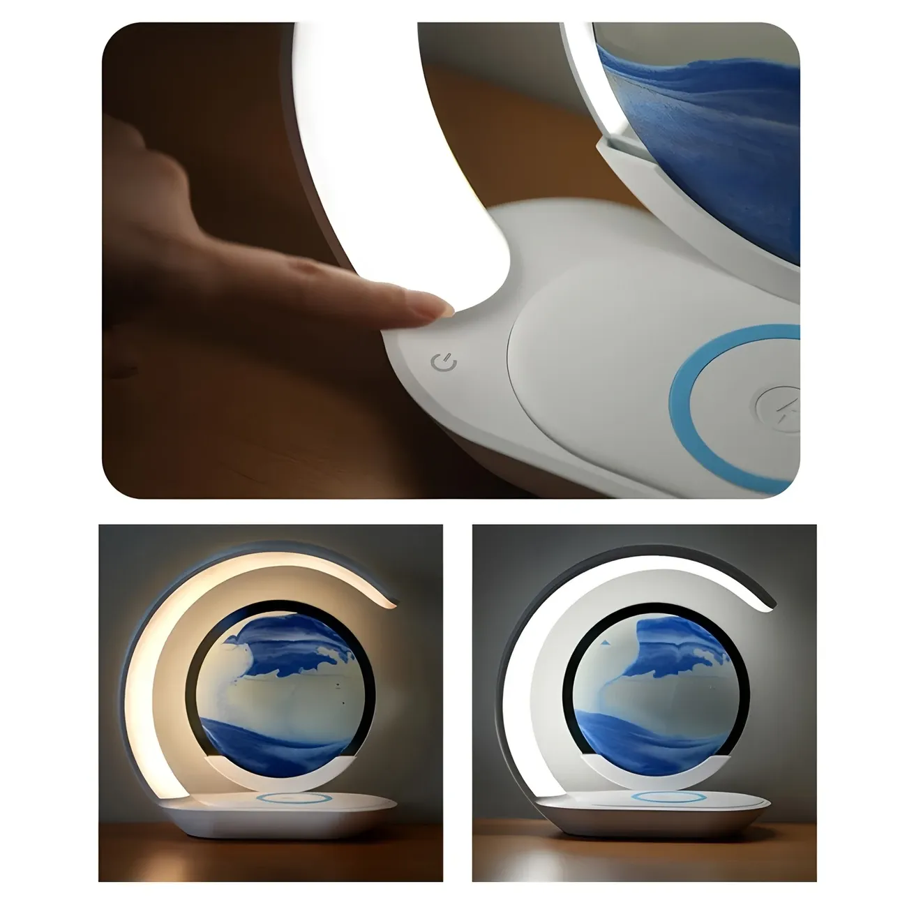 New Quicksand Painting Night Light Mobile Phone Wireless Table Lamp 3D Stereo Desktop Hourglass Decoration Atmosphere Night Light