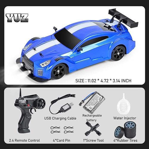 Remote Control Car RC Drift Car 1：16 Scale 4WD and High Speed RC Car 2.4GHz with LED Lights Spray Racing Toy Car for Adults Boys Girls Kids Birthday , Blue