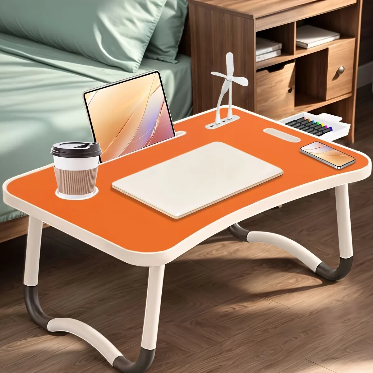 Ultra Large Multi Functional Laptop Bed Table - Portable Tray Holder With Cup Holder, Drawer, USB, Fan, And Light - Stable, Durable, And Foldable For Eating, Reading, And Writing