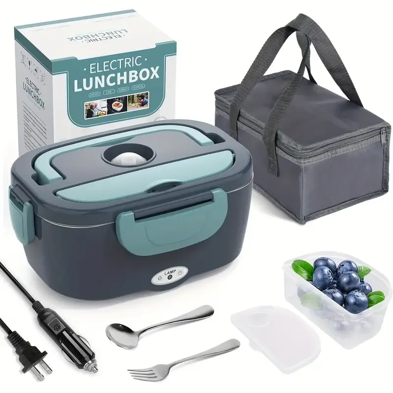 1 Set, Electric Heating Lunch Box Food Warmer, Portable Lunch Box for Home And Car, 12V 110V Adult Car Truck Work Lunch Box, 50.72oz Removable 304 Stainless Steel Container, Free Fork And Spoon with Insulation Bag, Can Be Used In Home Car Office Use