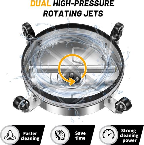 Stainless Steel Cleaner LIULO TOOL 4000 PSI Pressure Washer Surface Cleaner | Stainless Steel Surface Cleaner with 4 Wheels for Concrete, Patio, Sidewalk, Deck, Pathway, 0.25 Quick Connector, 2 Extension Wand