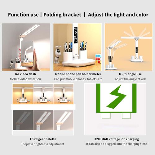 Desk lamp, LED Desk Lamps with Fans, USB Charging Port, Adjustable Foldable Table Lamp Touch Dimming Bedside Lamp with Pen Holder, Home Office Desk Lamp