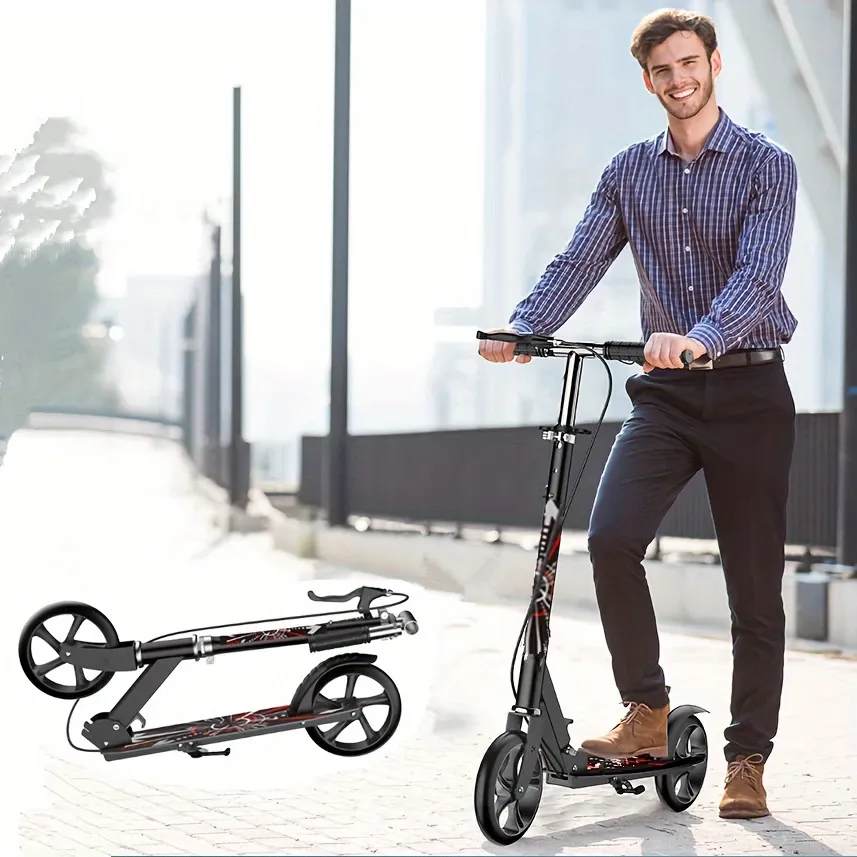 Portable Folding Scooter  Adjustable Handgrip Portable Folding Scooter | Suitable For Teenagers And Adults Over 14 Years Old, Maximum Load-bearing 220LB, With Handbrake And Foot Brake, Non-Electric Scooter