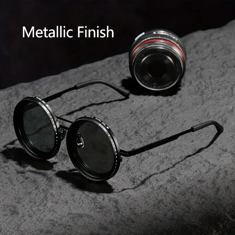2025 Swivel Eyewear  Steampunk Inspired Swivel Lens Eyewear - Adjustable 9 Levels Of Brightness, Alloy Frame, Black With Gray Lenses, Outdoor Light Blocking Fashion Accessory, Fashion Statement Eyewear | Steampunk Eyewear | Alloy Frame Eyewear