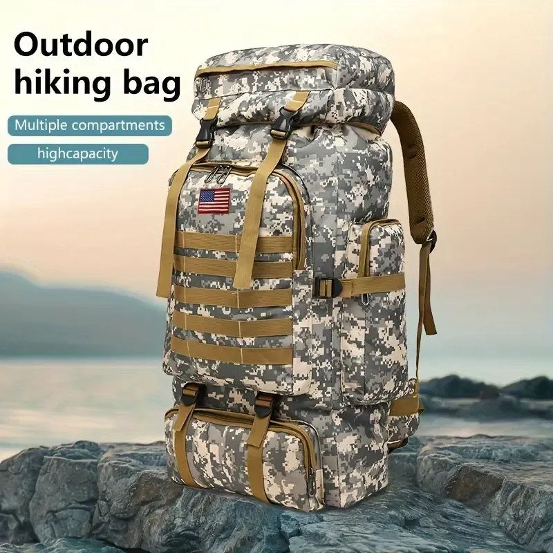 Gallon Tactical Hiking Backpack Set - Unisex Camouflage Color. Made of durable Oxford fabric, DIY system and adjustable design. Large capacity 3-day assault backpack, suitable for hiking, camping, hunting, travel and sports. Perfect for Halloween Christmas