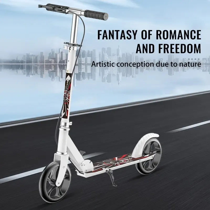Adult Folding Scooter  Two Wheels Adult Folding Scooter - Compact Design, Front Brake, Iron Structure, Front Suspension - Suitable For 14 Years And Above