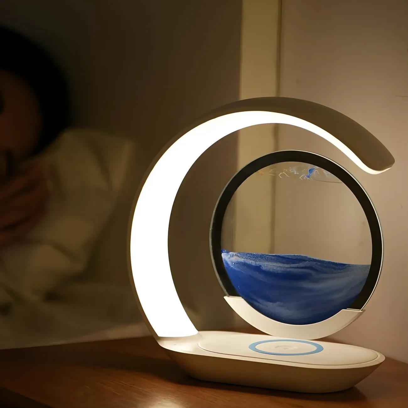 New Quicksand Painting Night Light Mobile Phone Wireless Table Lamp 3D Stereo Desktop Hourglass Decoration Atmosphere Night Light