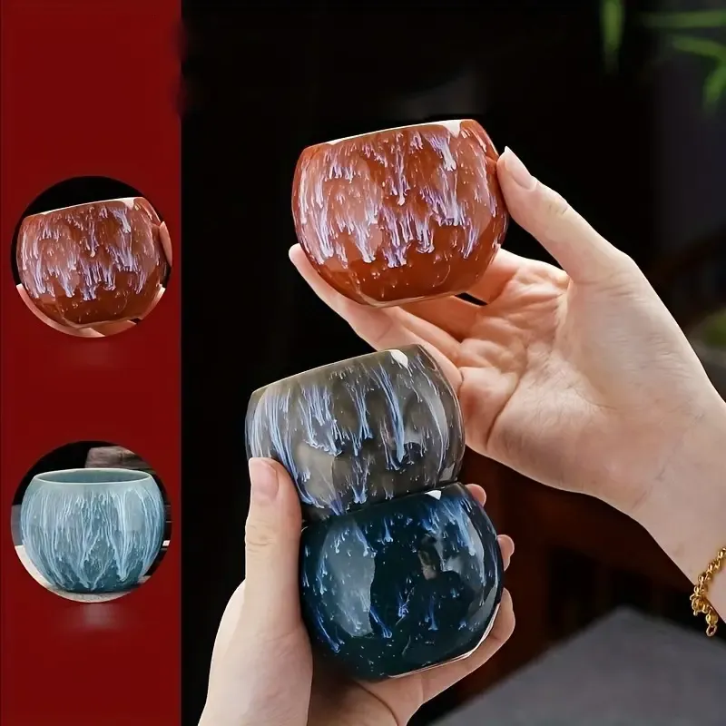 A Set of Wuyi Mountain Ceramic Tea Cups, Traditional Chinese Kiln Jian Five Elements Master Cups, High-end Kung Fu Tea Set, Single Large Sample Tea Cup