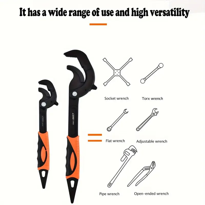 10 Inch & 14 Inch Multi-Functional Universal Wrench Set, Durable Metal Construction, Anti-Corrosion, Shock-Resistant, Break-Resistant, with Adjustable Jaw for Plumbing and Pipe Repair
