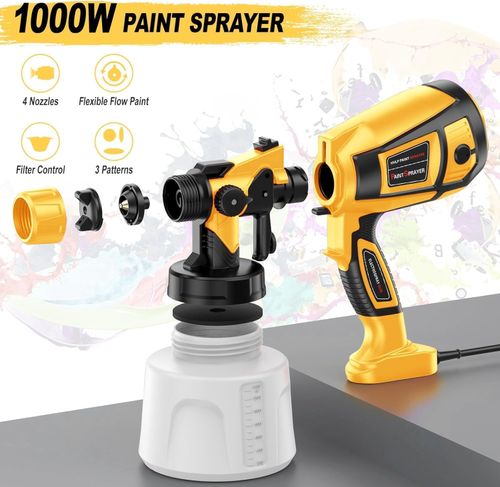 Paint Sprayer High Power Electric Spray Paint Gun with Adjustable Spray Width Knob,1400ML Container,Easy to Clean for Furniture Cabinets House Painting Yellow