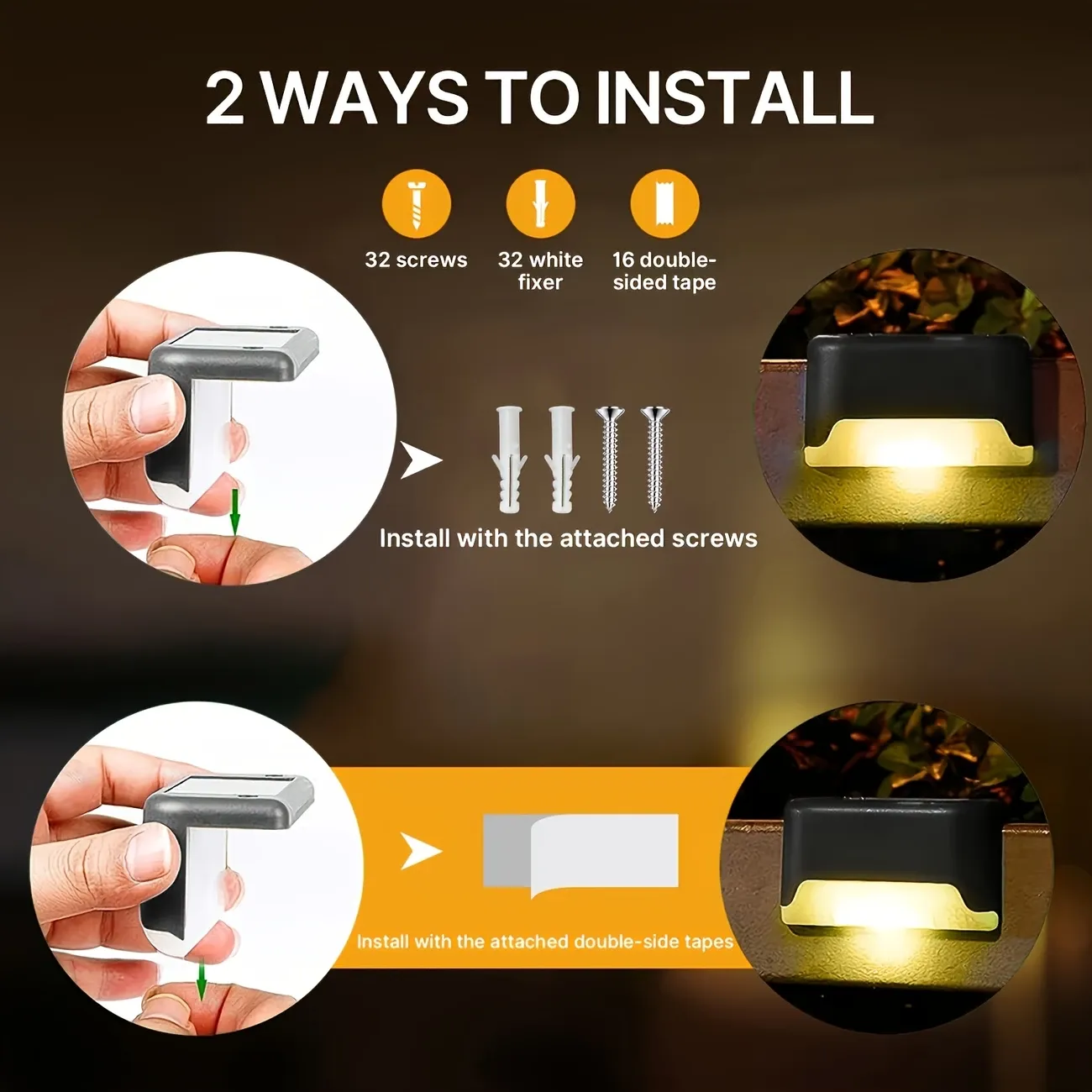 20-Pack LED SolarStep Lights Outdoor, Solar Powered Stairights with LightSensorControl, Warm LEDights, Landscapeighting Fixtures ForStairs, Steps, Fences, Gardens.Balconies, Yards, Courtyards, Pathways, Available In Black, Christmas, Thanksgiving, New Year, Valentine's Day Gifts